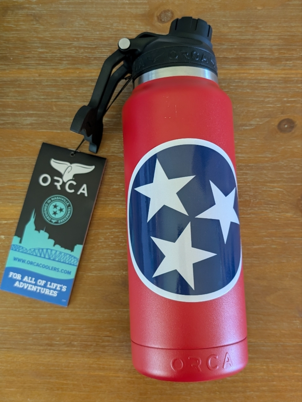 ORCA Red Stainless Water Bottle with Navy & White Star Emblem Tennessee